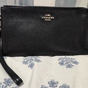 Coach Black Leather Zip Pouch